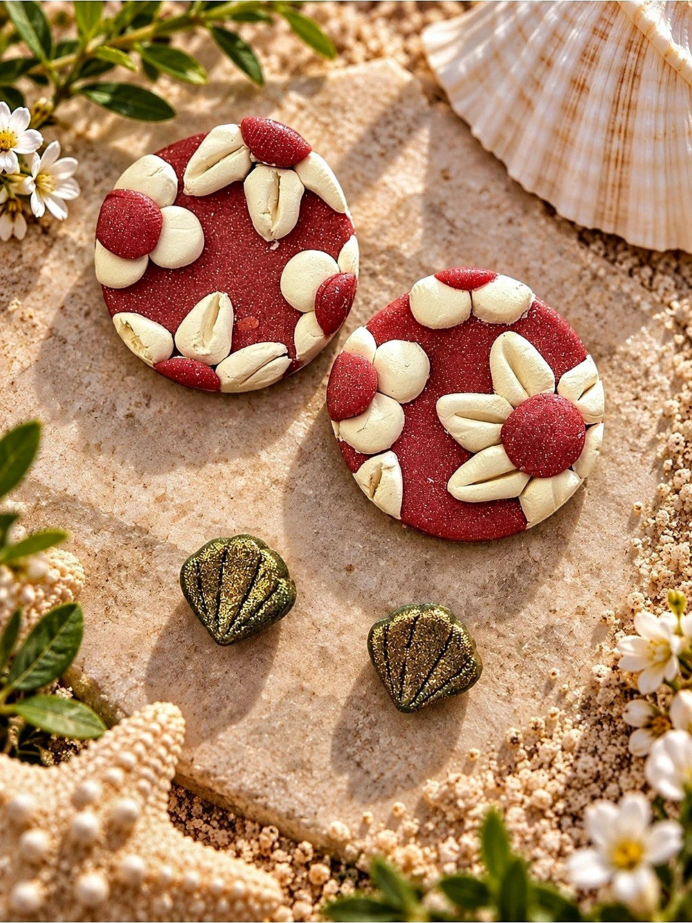 Red & Gold Floral Earrings